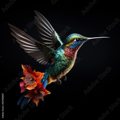 humming bird isolated on a black background