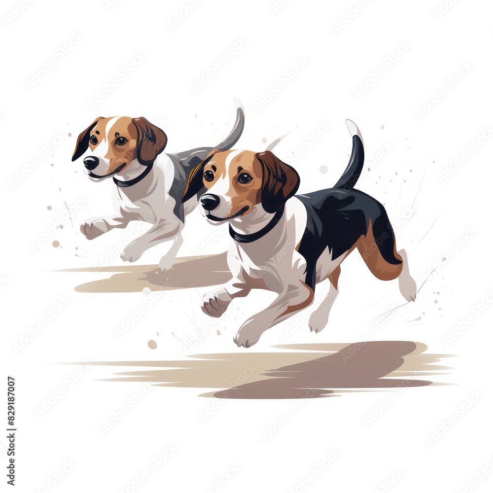 illustration of a beagle dog race on a white background
