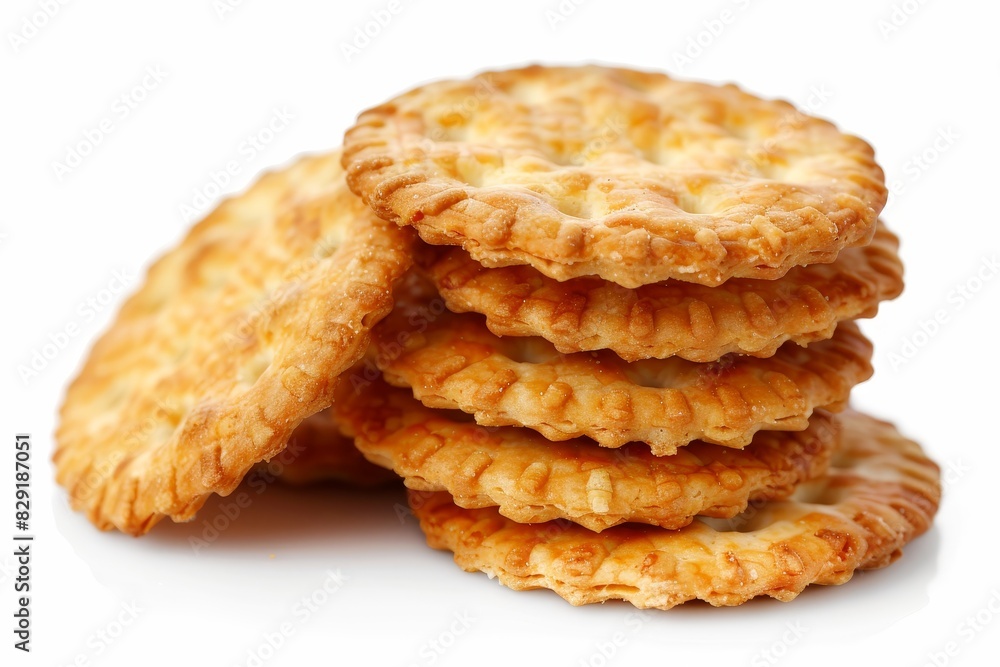 Delicious crunchy crackers on white background