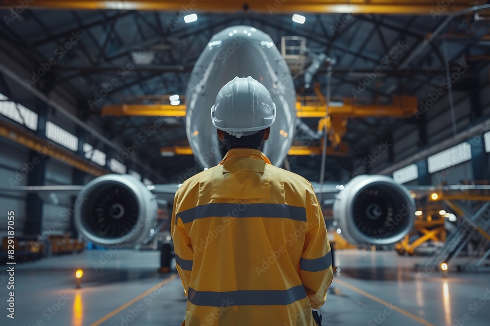 Fototapeta premium Professional Aircraft Technician Ensuring Engine Safety