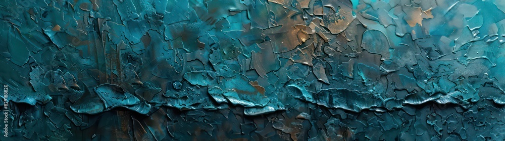 abstract banner of a impasto textured style painting in burnt brown and dark cyan
