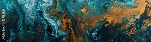 abstract banner of a impasto textured style painting in burnt brown and dark cyan 