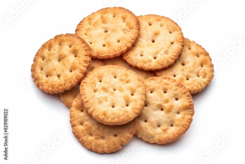 Dry crackers isolated on white background top view food concept