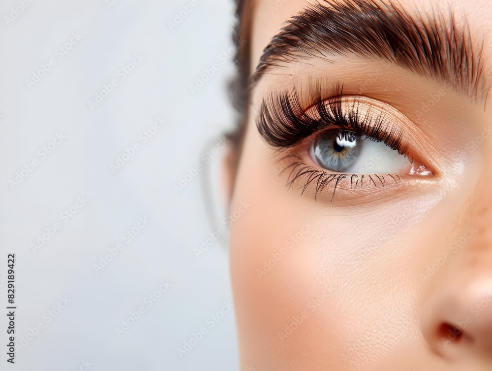 Captivating Close-up Portrait of Stylish Woman Showcasing Flawless Makeup and Lash Extensions Captivating Close-up Portrait of Stylish Woman Showcasing Flawless Makeup and Lash Extensions