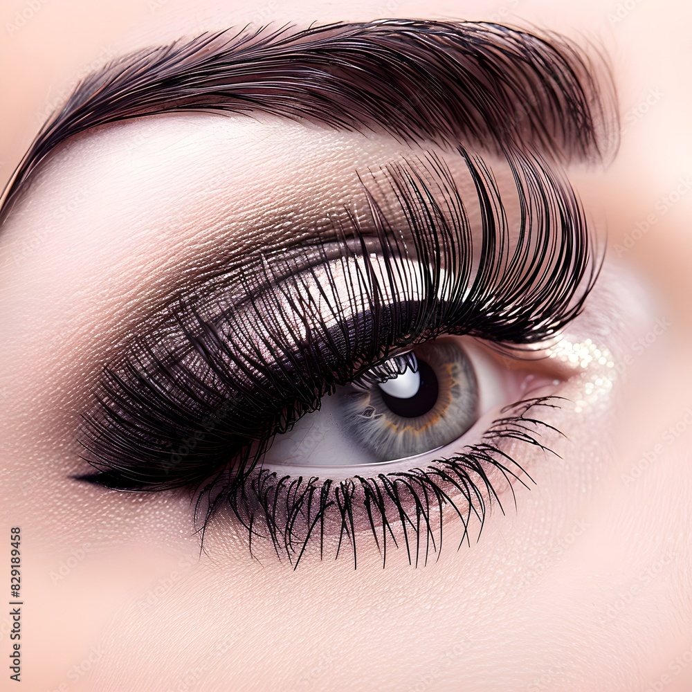 Obraz premium Captivating Evening Makeup with Voluminous Eyelash Extensions on White Background