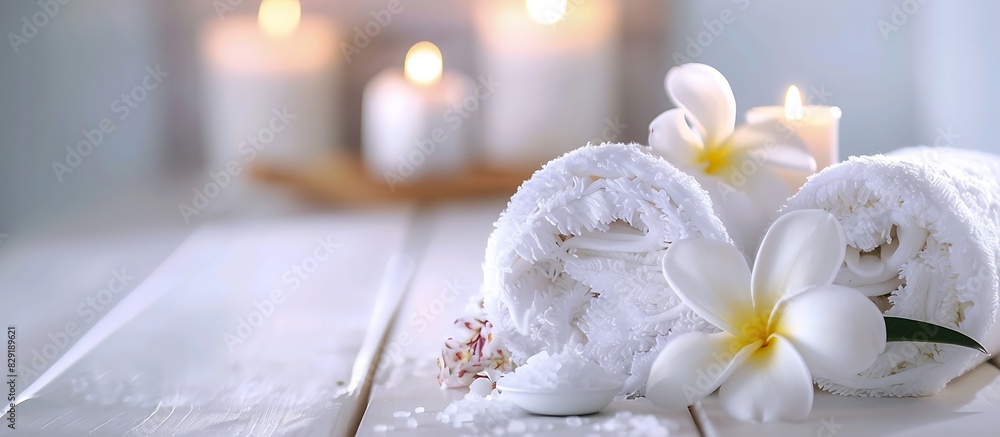 Wellness Spa Background with Towels and Oil Wellness Spa Background with Towels and Oil
