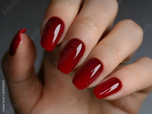 Classic Glossy Red Nail Polish with a High-Shine Finish on a Clean Background