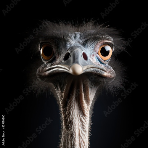 ostrich head isolated on a black background 