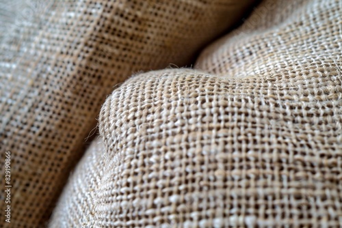High resolution photo of beige cotton fabric texture on a sofa cushion
