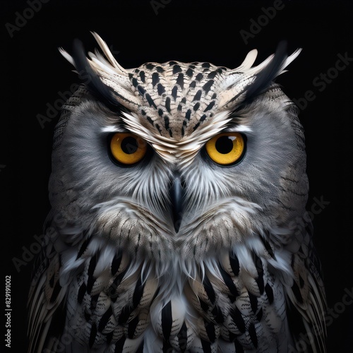 owl head isolated on a black background 