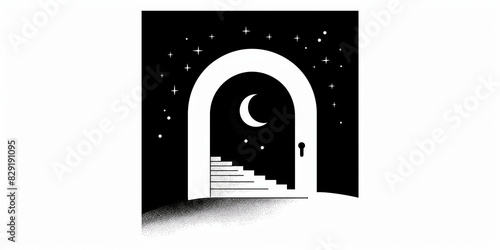 Archway and Stairs in Front of Starry Sky