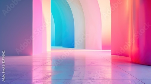 Wallpaper Mural Virtual Background with Gradient Glass Effect, Curved Surface, Soft Colors, and Bright White Floor, Long Shot with Blank Space for Imagination Torontodigital.ca