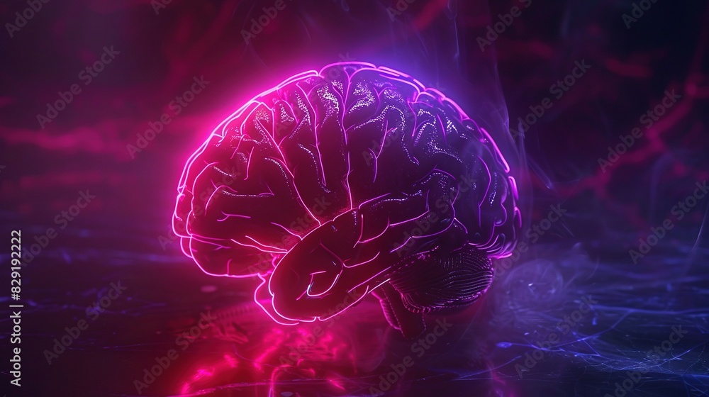 Neon Glow Brain on Black Background - Hi-Tech Human in Red Pink Purple
Neon Glow Brain on Black Background - Hi-Tech Human in Red Pink Purple