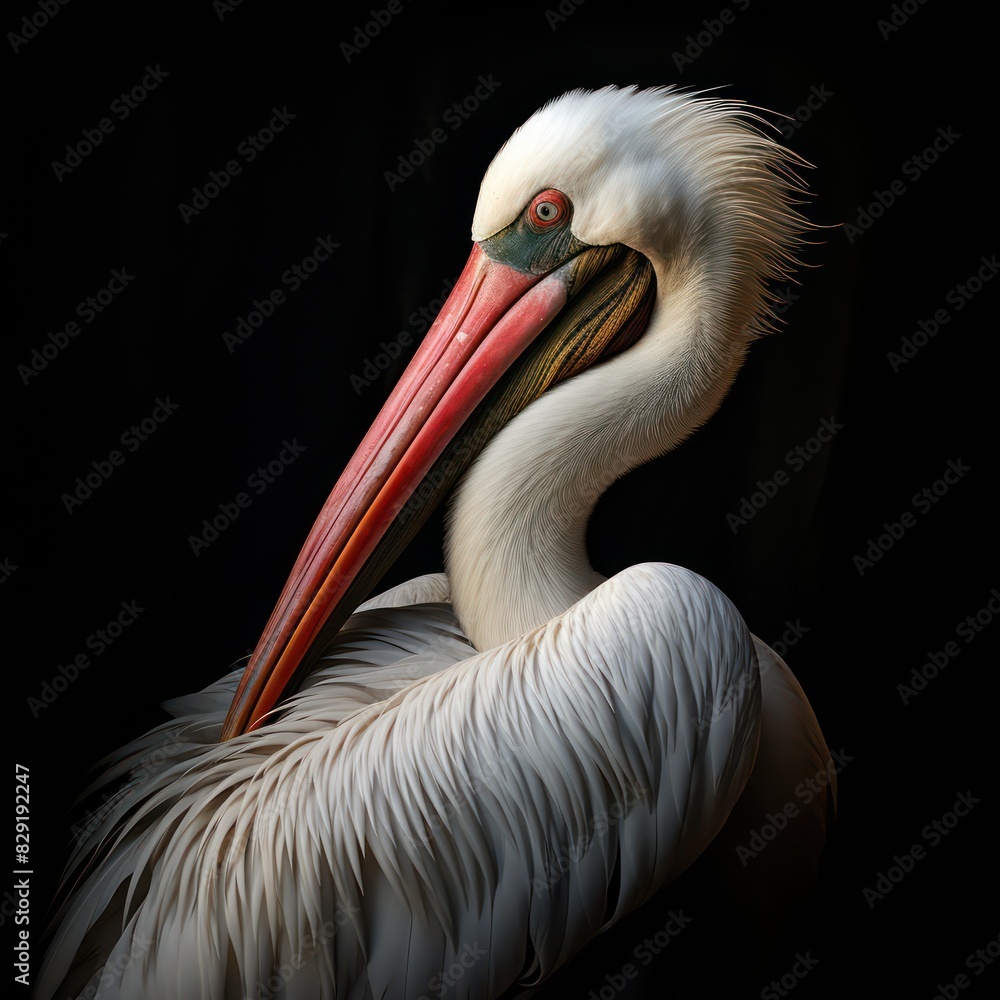pelican bird isolated on a black background 

