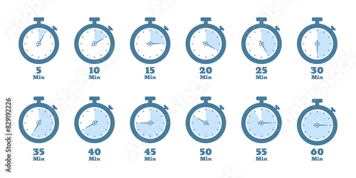 Set of stopwatch icon, timer icon collection, countdown timer icon set. Stopwatch icon vector illustration