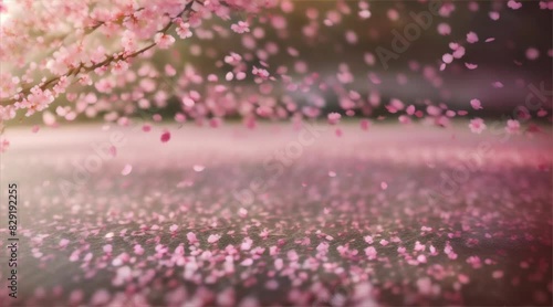 Blurred particles mimicking falling cherry blossom petals, creating a fresh and vibrant spring atmosphere.