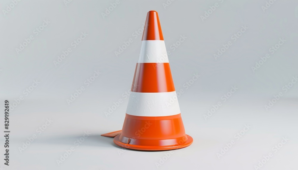 Isolated pylon sign on white background orange and white reflective cone representing hazards and safety Isolated pylon sign on white background orange and white reflective cone representing hazards and safety