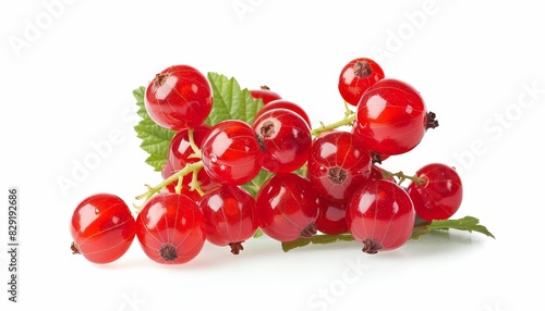 Isolated red currant on white background on branch