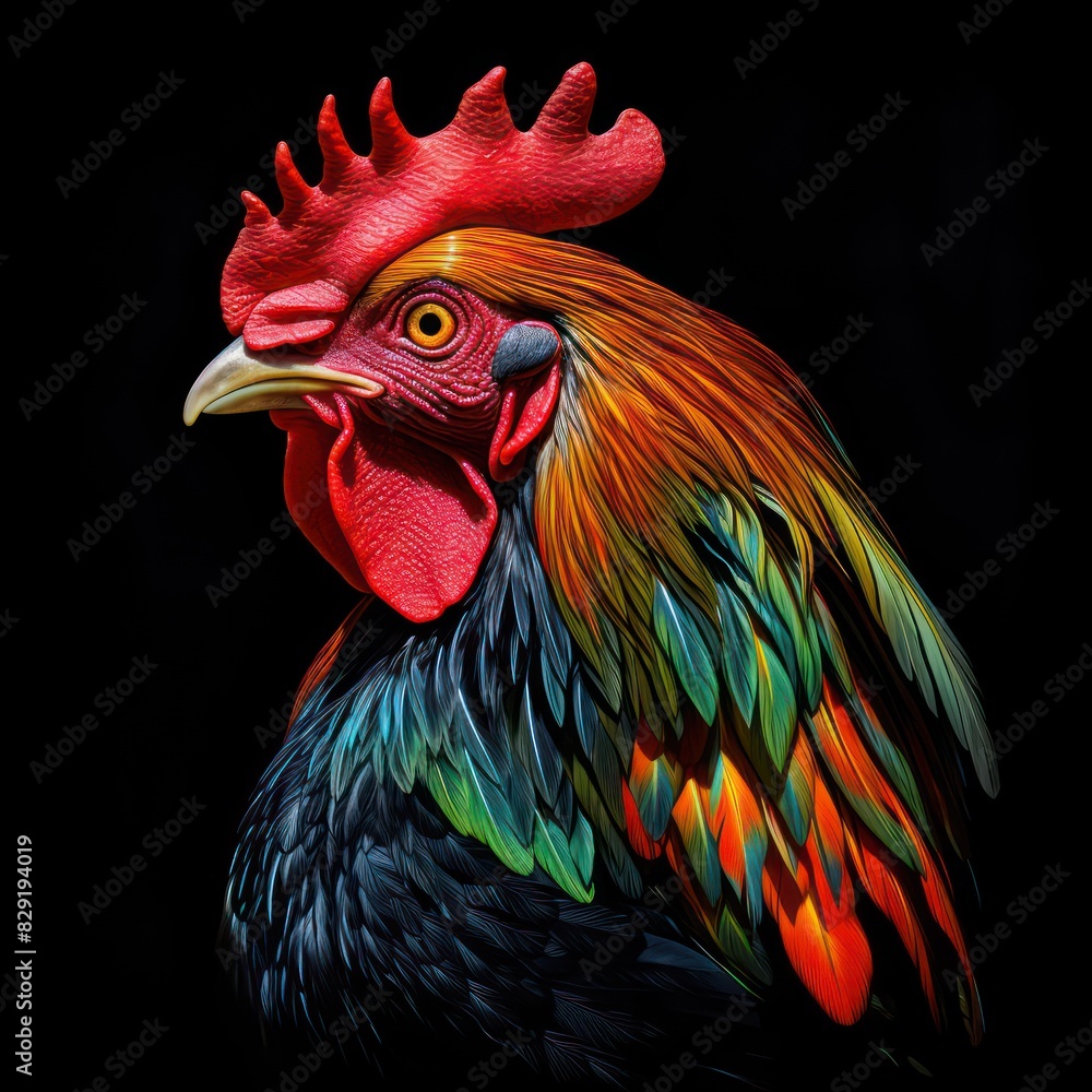 rooster isolated on a black background