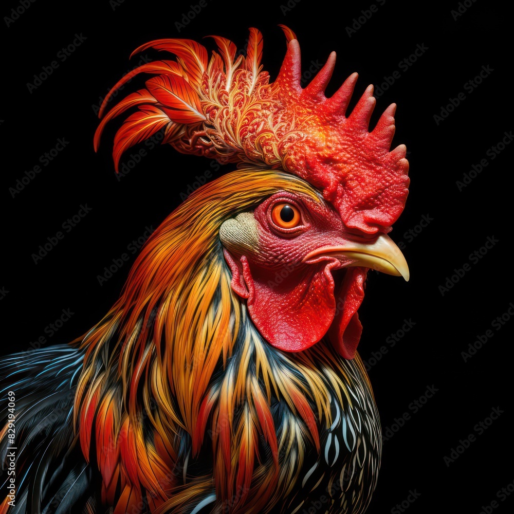 rooster isolated on a black background