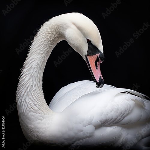 white swan on a black background 
 photo