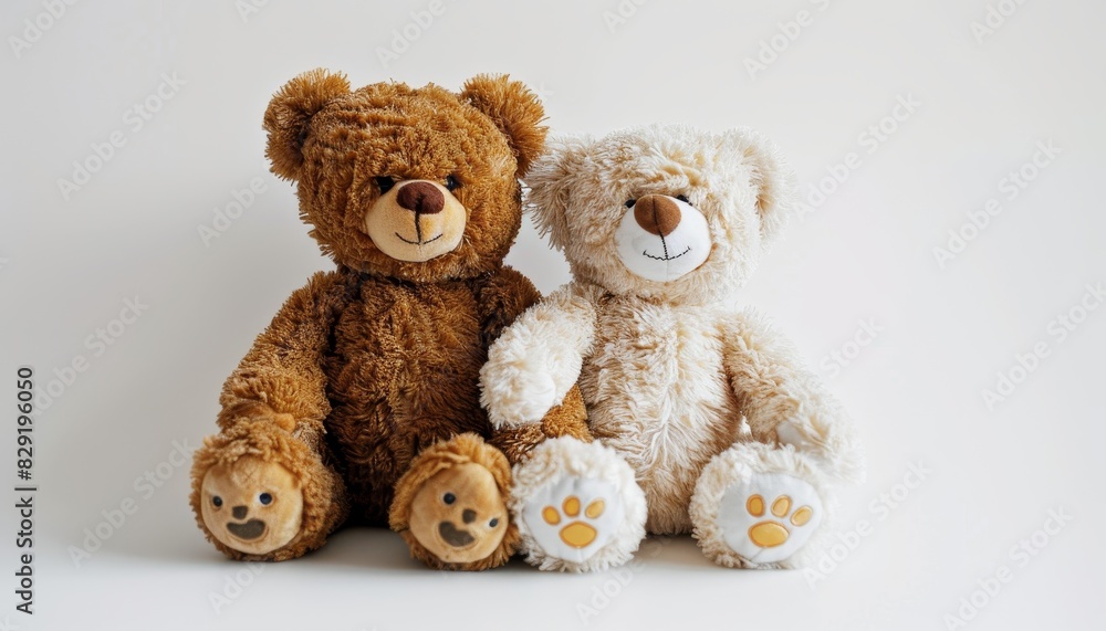 Love concept Two adorable teddy bears against a white backdrop appear endearing Love concept Two adorable teddy bears against a white backdrop appear endearing