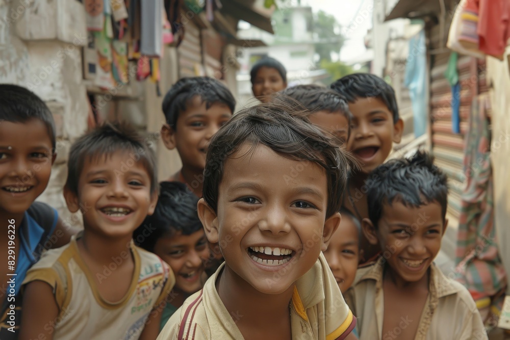 Portrait of a happy smiling young boy with his friends in the background. Portrait of a happy smiling young boy with his friends in the background.