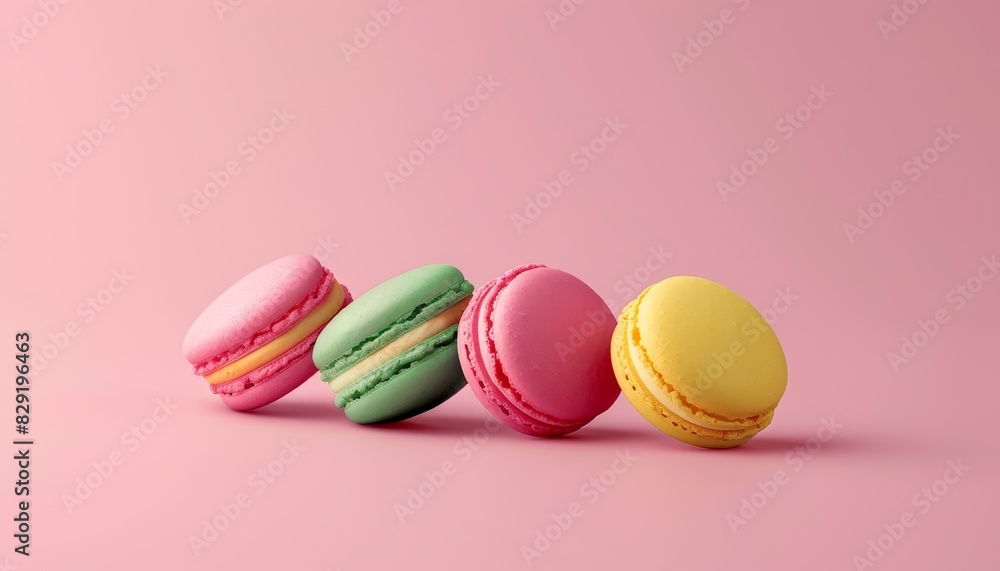 Macarons in various colors on matching background