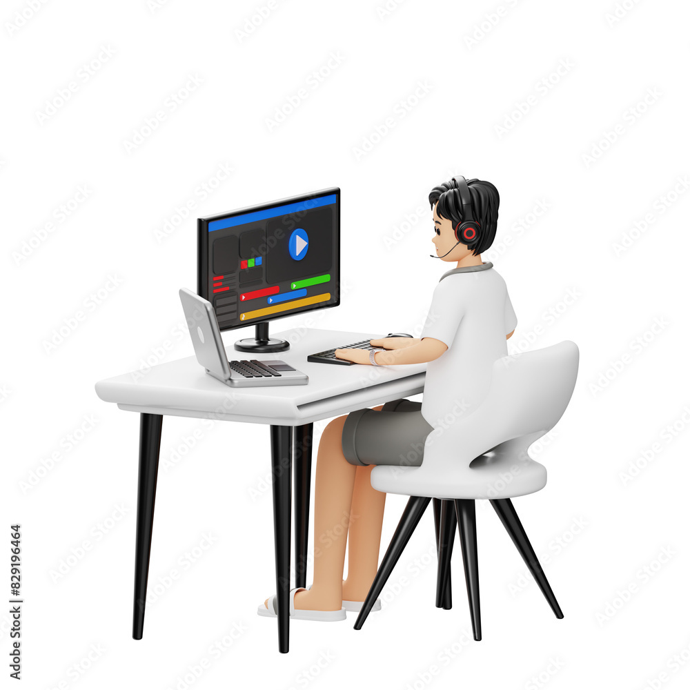 3D Character Male Freelancer Video Editor 3D Character Male Freelancer Video Editor