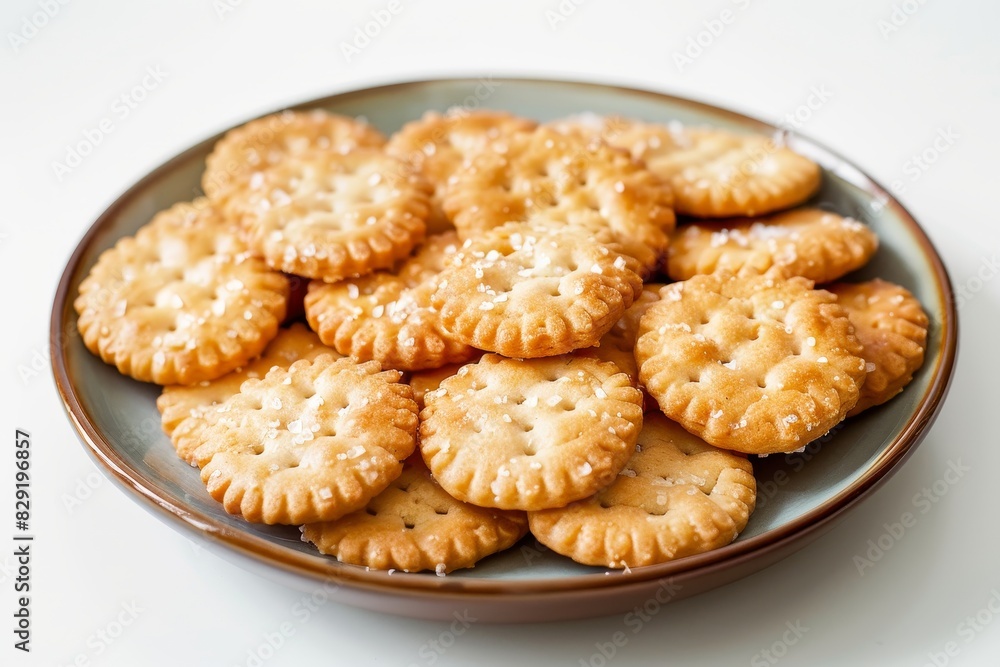 Many salted cookies on a white plate Many salted cookies on a white plate