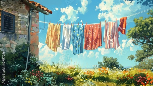 Air drying clothes outdoors photo