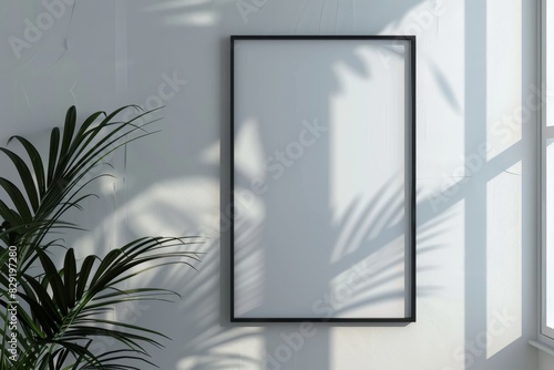 Wallpaper Mural Minimalist frame mockup poster on white wall with plant decoration 50x70 frame mockup Wall background with window light and shadow Torontodigital.ca