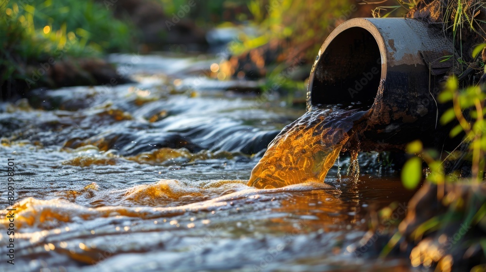 toxic waste from an industrial enterprise enters the river with wastewater from a pipe toxic waste from an industrial enterprise enters the river with wastewater from a pipe
