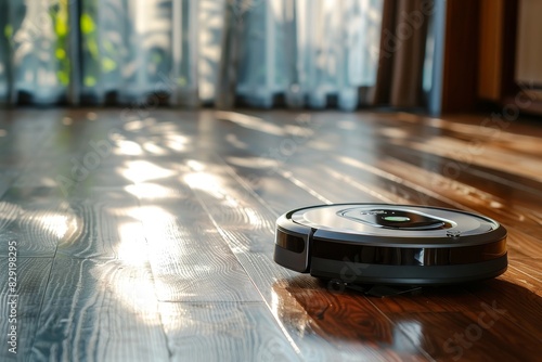 Robotic vacuum cleaner for tile and wood floors in smart homes Advanced cleaning technology photo