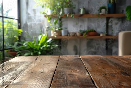 Rustic wooden table in living room corner