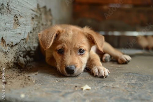 Sad puppy in shelter photo