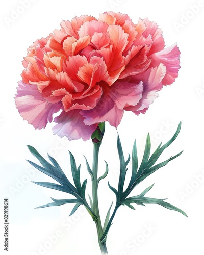A beautiful close-up image of a single pink carnation flower  featuring detailed petals and vibrant colors against a white background.