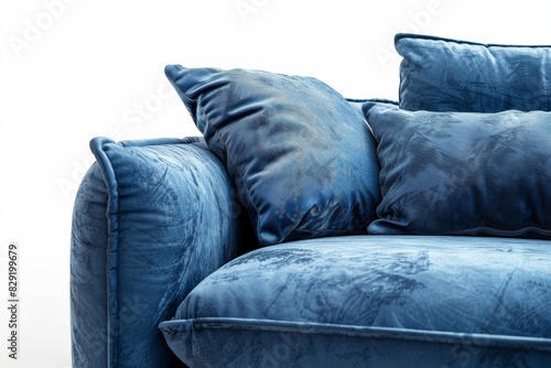 Soft suede sofa in dark blue isolated on white