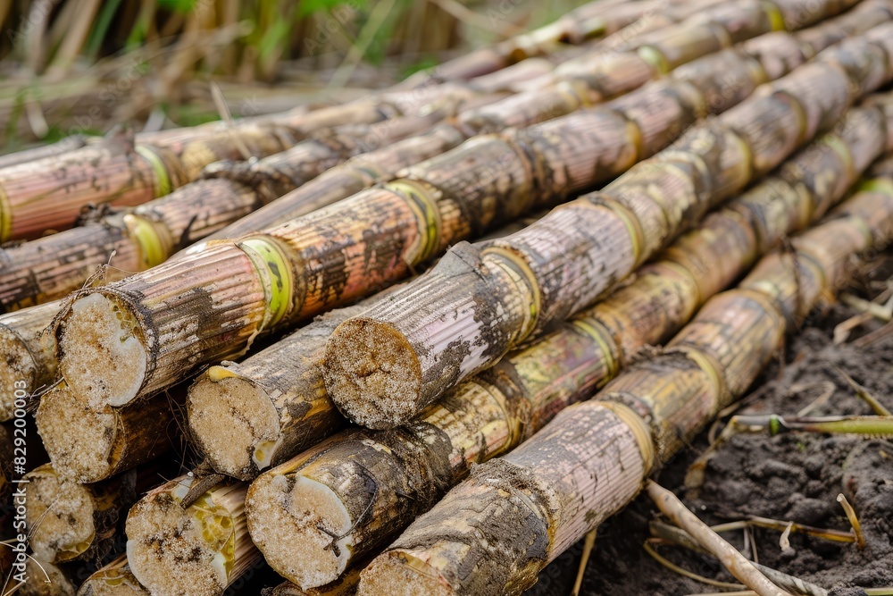 Sugar cane fields prepared for juice production in food industry Sugar cane fields prepared for juice production in food industry