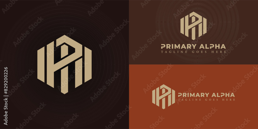 Fototapeta premium Abstract initial hexagon letter PA or AP logo in luxury gold color isolated on multiple background colors. The logo is suitable for mastery of business logo design inspiration templates.