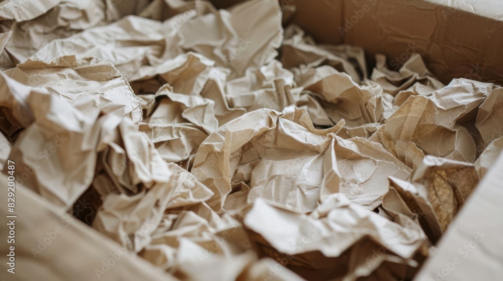 closeup of crumpled paper texture inside cardboard box sustainable packaging closeup of crumpled paper texture inside cardboard box sustainable packaging