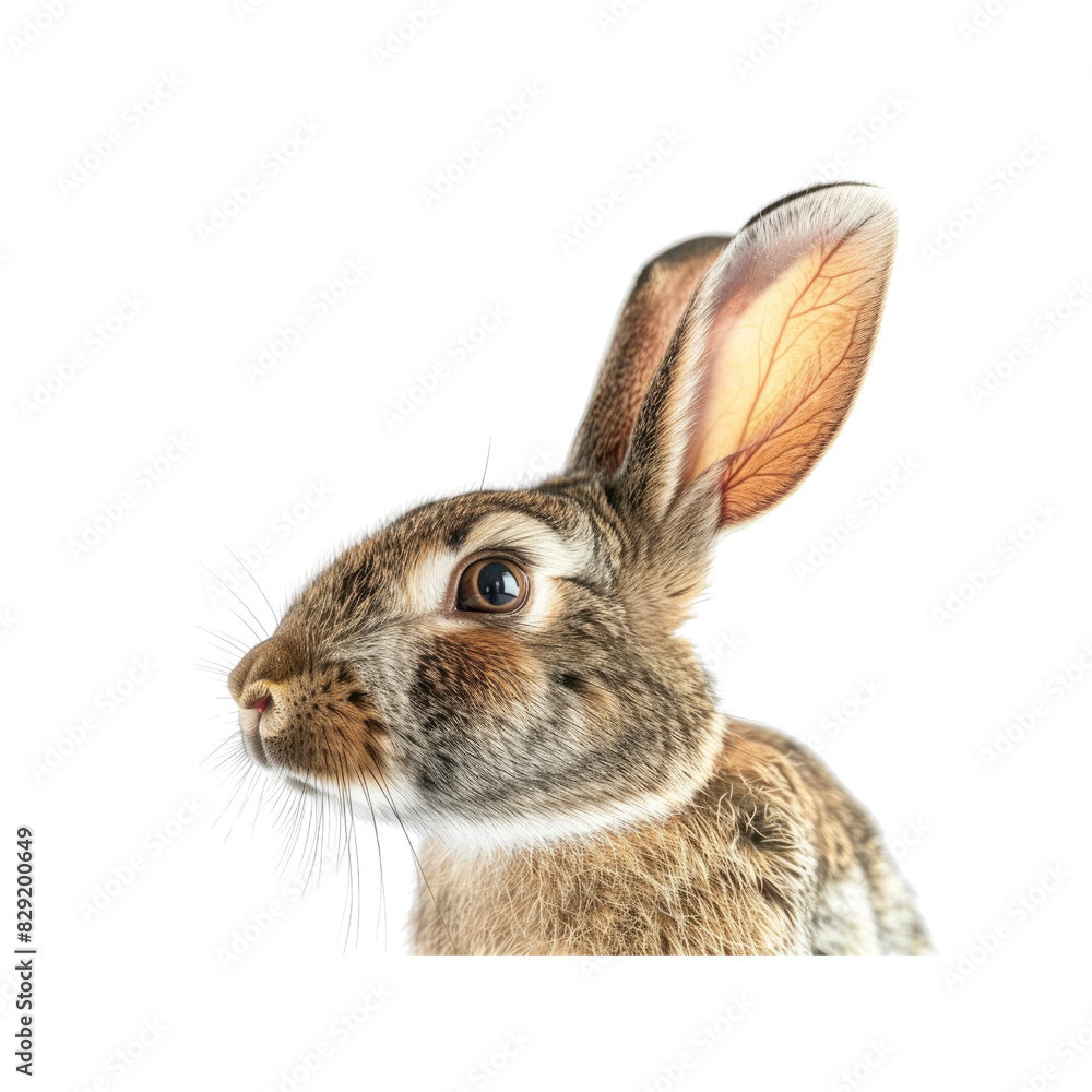 Fototapeta premium Rabbit Head With Twitching Nose , Isolated On Transparent Background, For Design And Printing