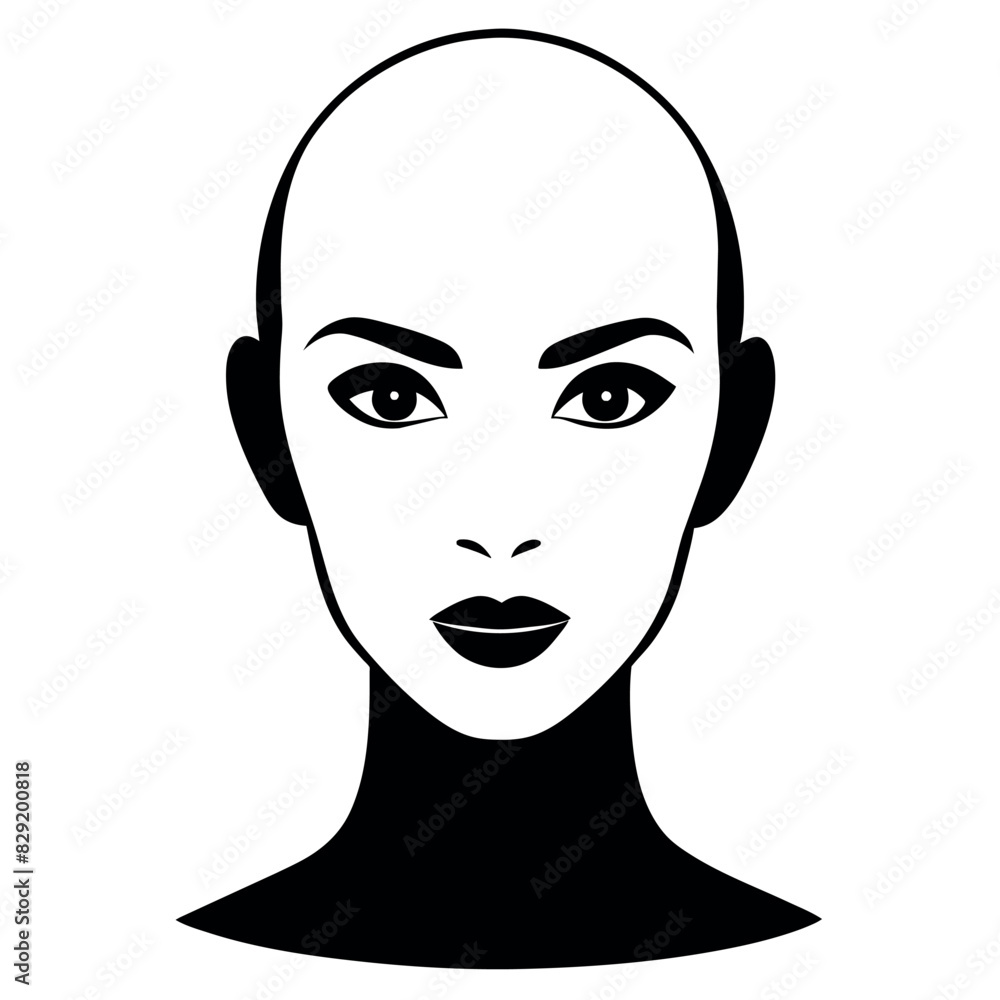 A bald head face vector silhouette, a beautiful woman face silhouette