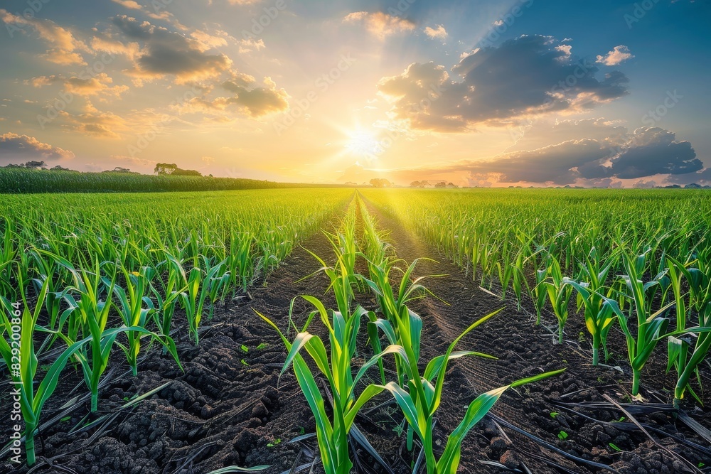 Sugarcane field at sunset sweet and healthy grass plant used for food industry or bioenergy Sugarcane field at sunset sweet and healthy grass plant used for food industry or bioenergy