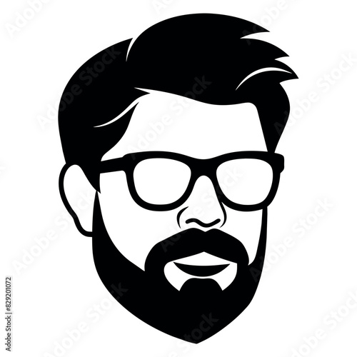 a vintage man face vector silhouette , a face with beard and sunglass silhouette