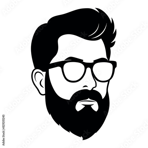 a vintage man face vector silhouette , a face with beard and sunglass silhouette