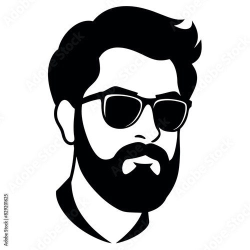 a vintage man face vector silhouette , a face with beard and sunglass silhouette