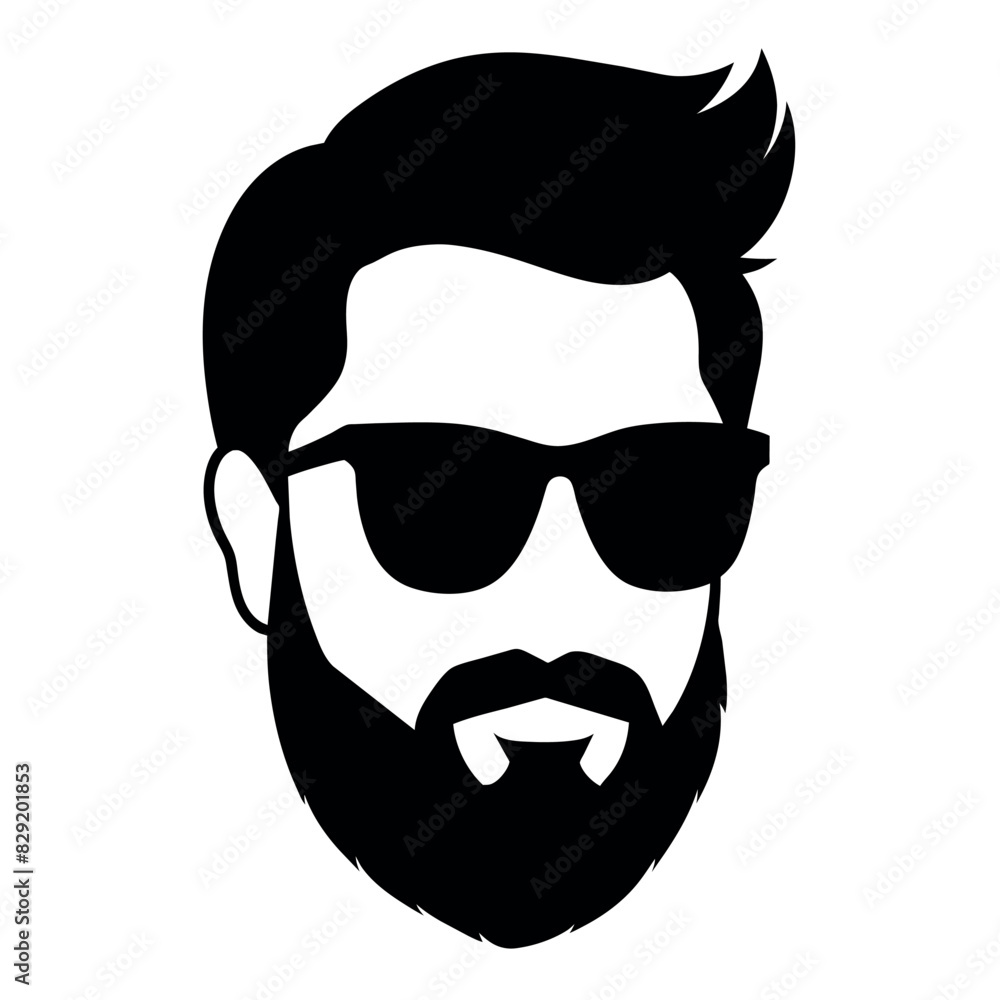 Fototapeta premium a vintage man face vector silhouette , a face with beard and sunglass silhouette