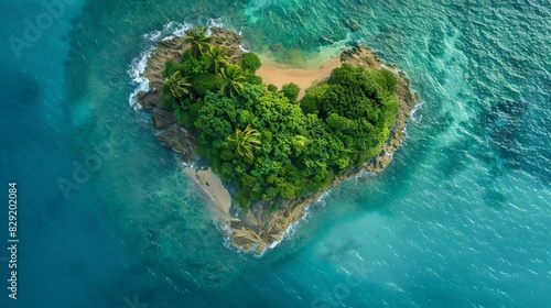 heartshaped tropical island viewed from above green paradise aerial perspective