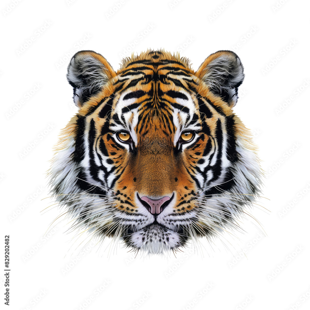 Fototapeta premium Tiger Head With Piercing Eyes , Isolated On Transparent Background, For Design And Printing
